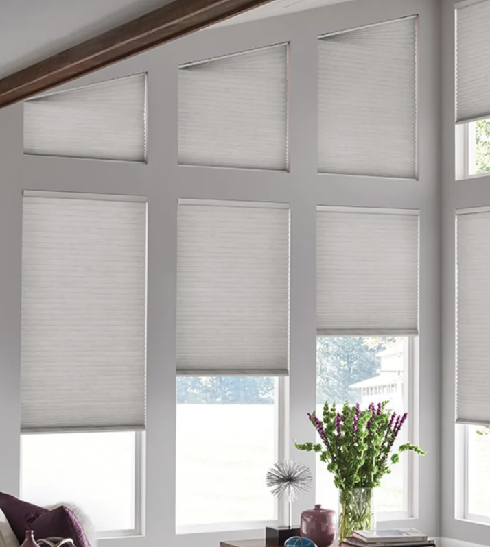 A honeycomb shade made for an angled window
