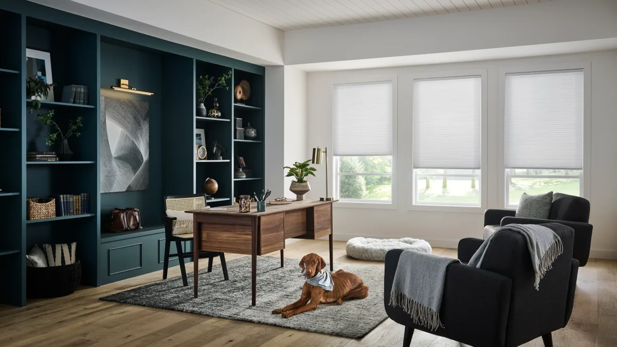Honeycomb Shades on three windows in a home office