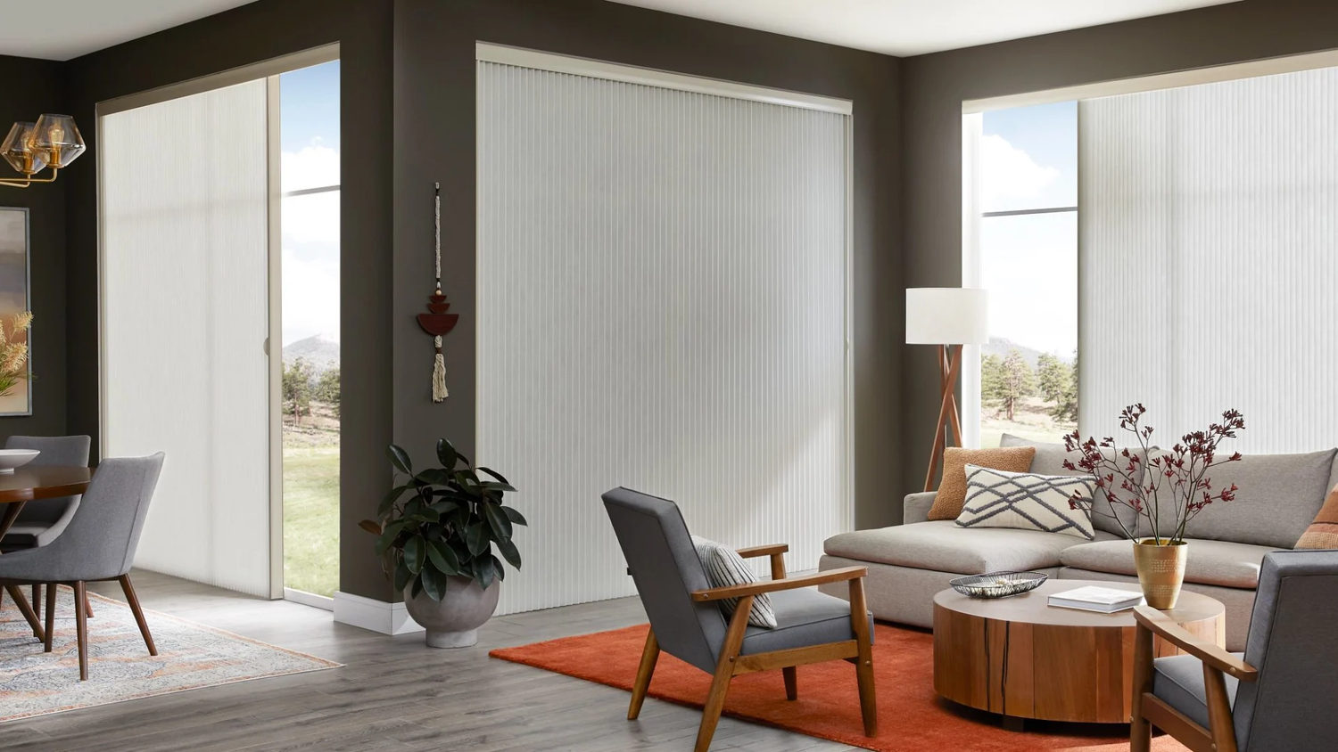 Vertical Honeycomb Shade drawn across a sliding glass door